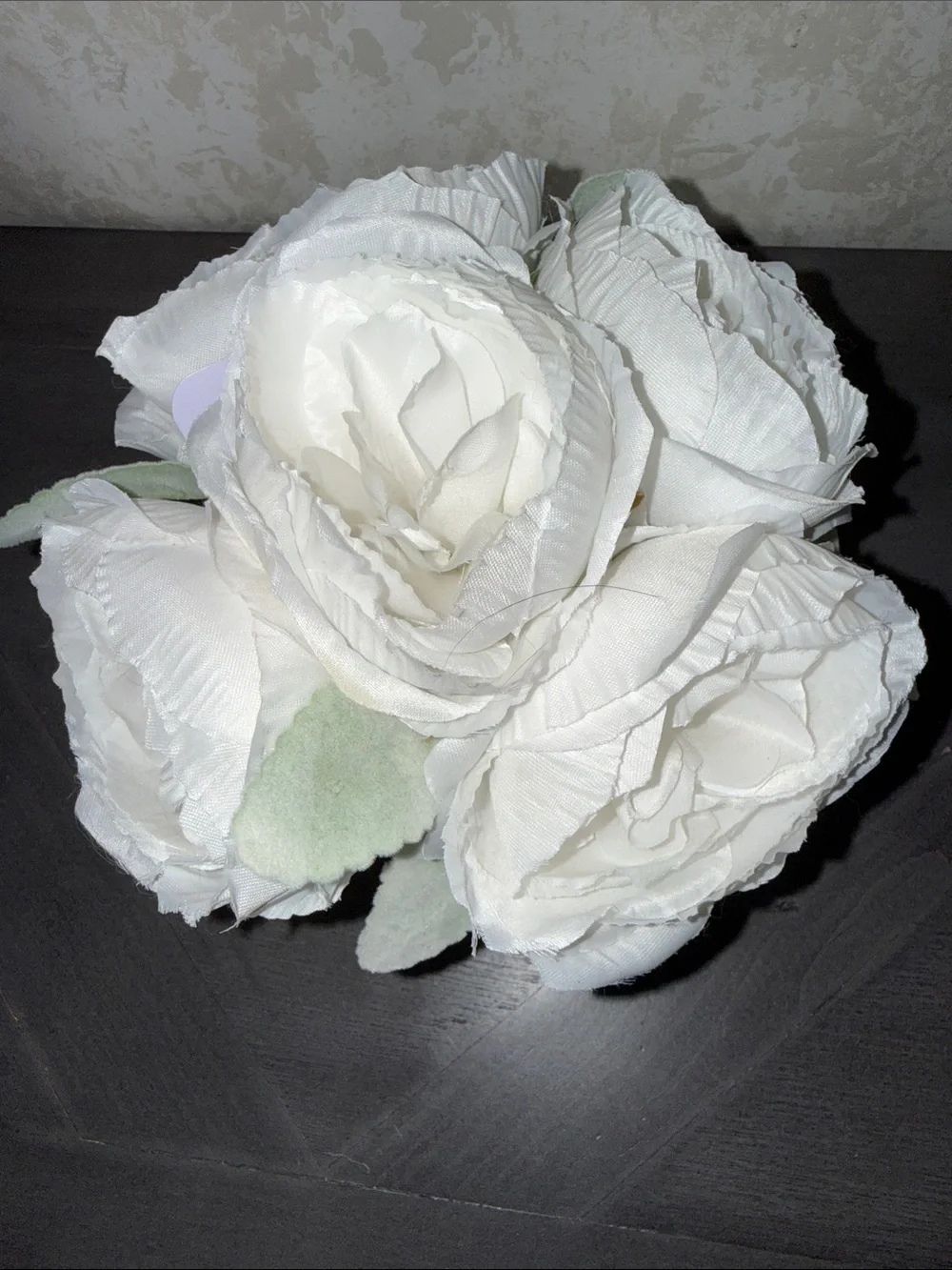 White Faux Rose Bouquet in White Ceramic Planter - Decorative Home Accent